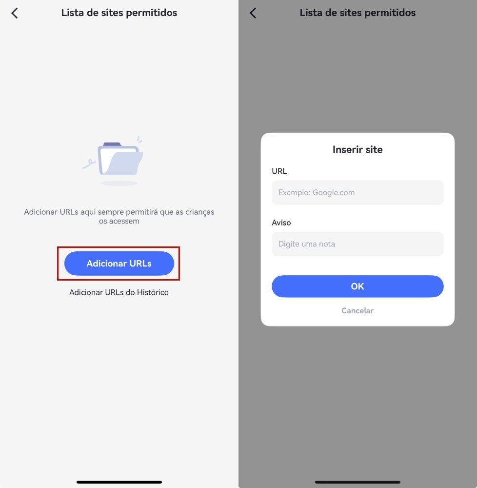 Adicionar lista branca de URLs no AirDroid