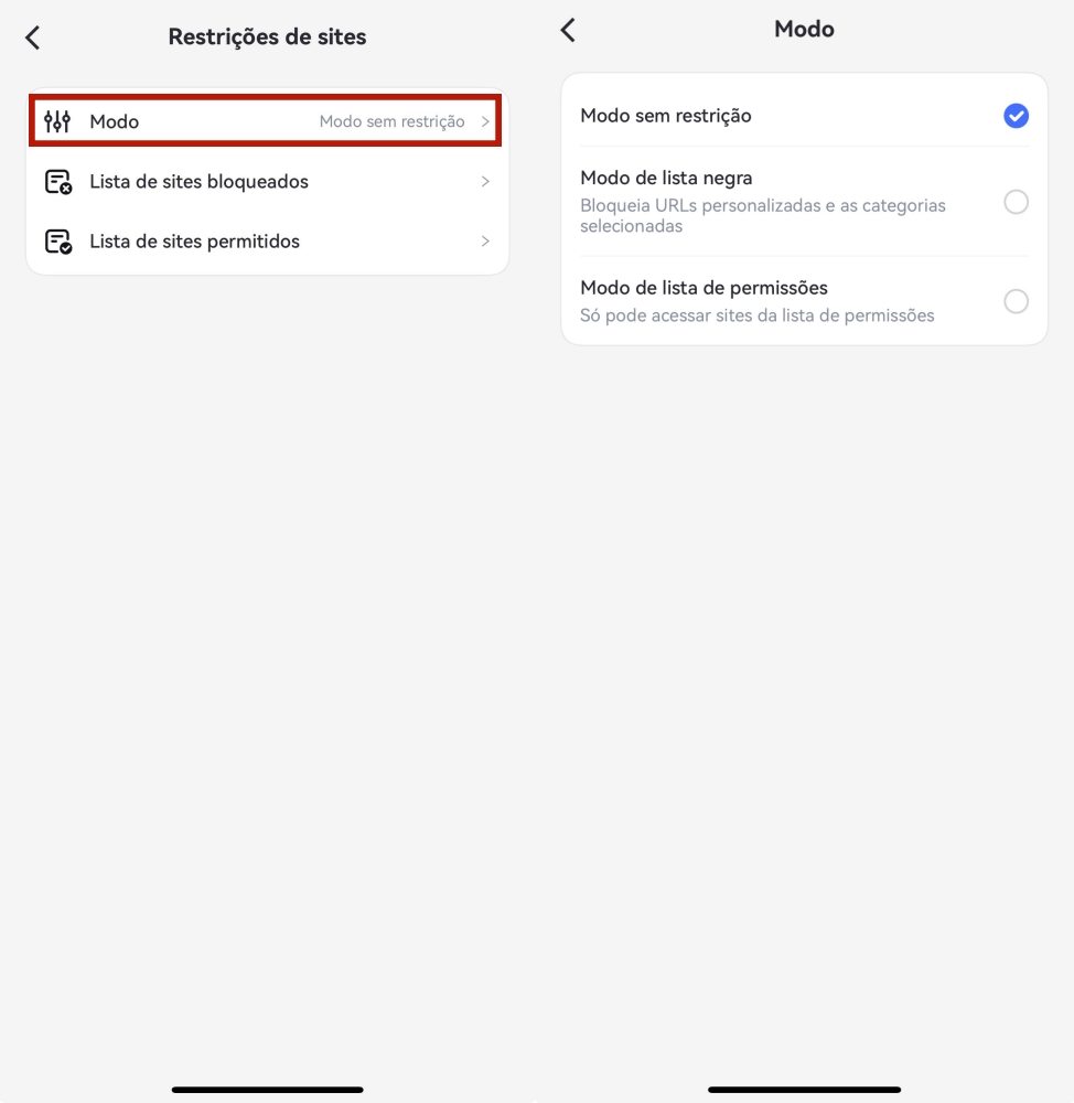 Escolha do Modo de Gerenciamento no AirDroid