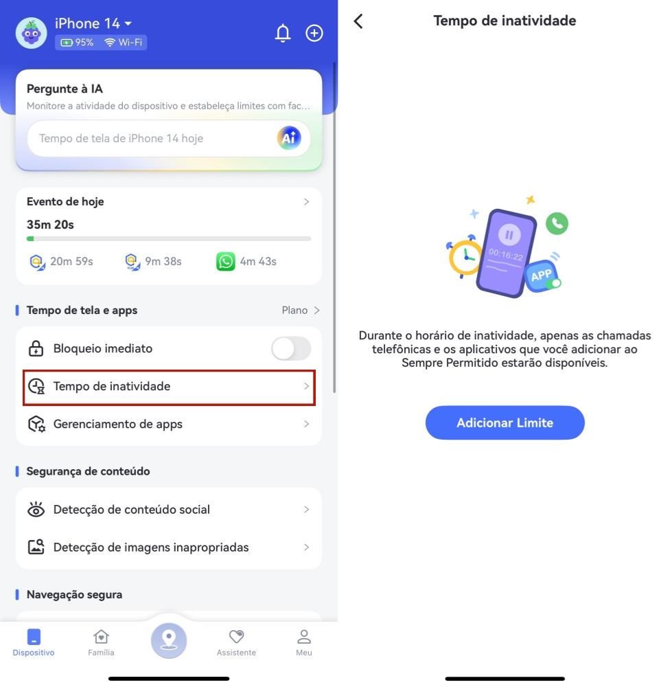 definir tempo de inatividade no AirDroid