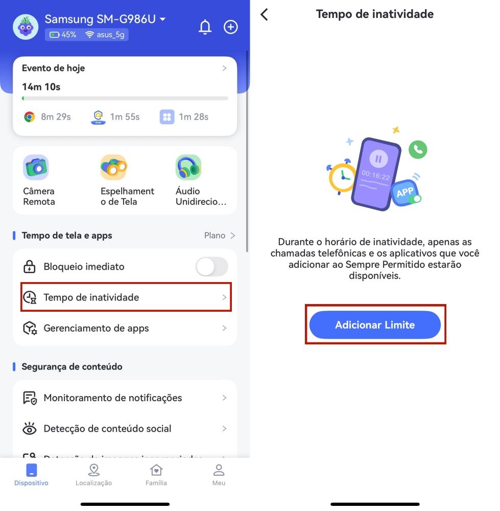 definir tempo de inatividade no AirDroid