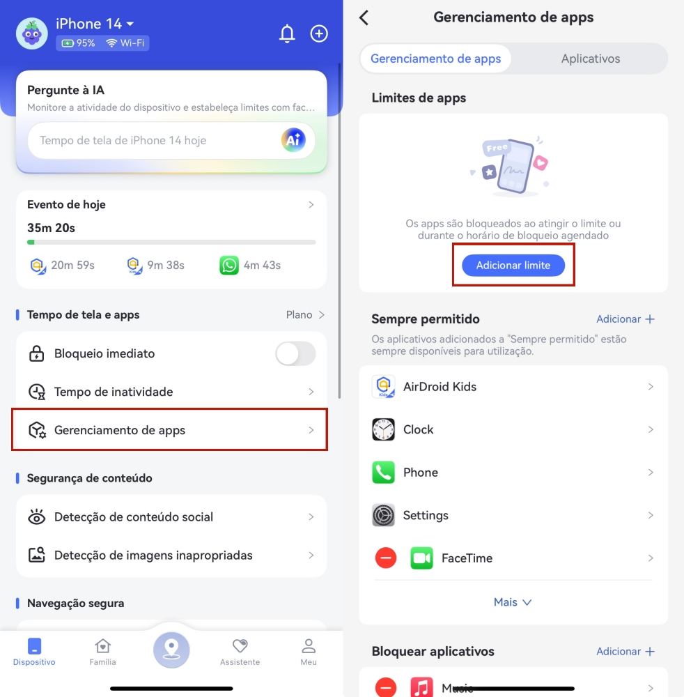 tocar em Adicionar Agendamento nos Limites de Aplicativos do AirDroid