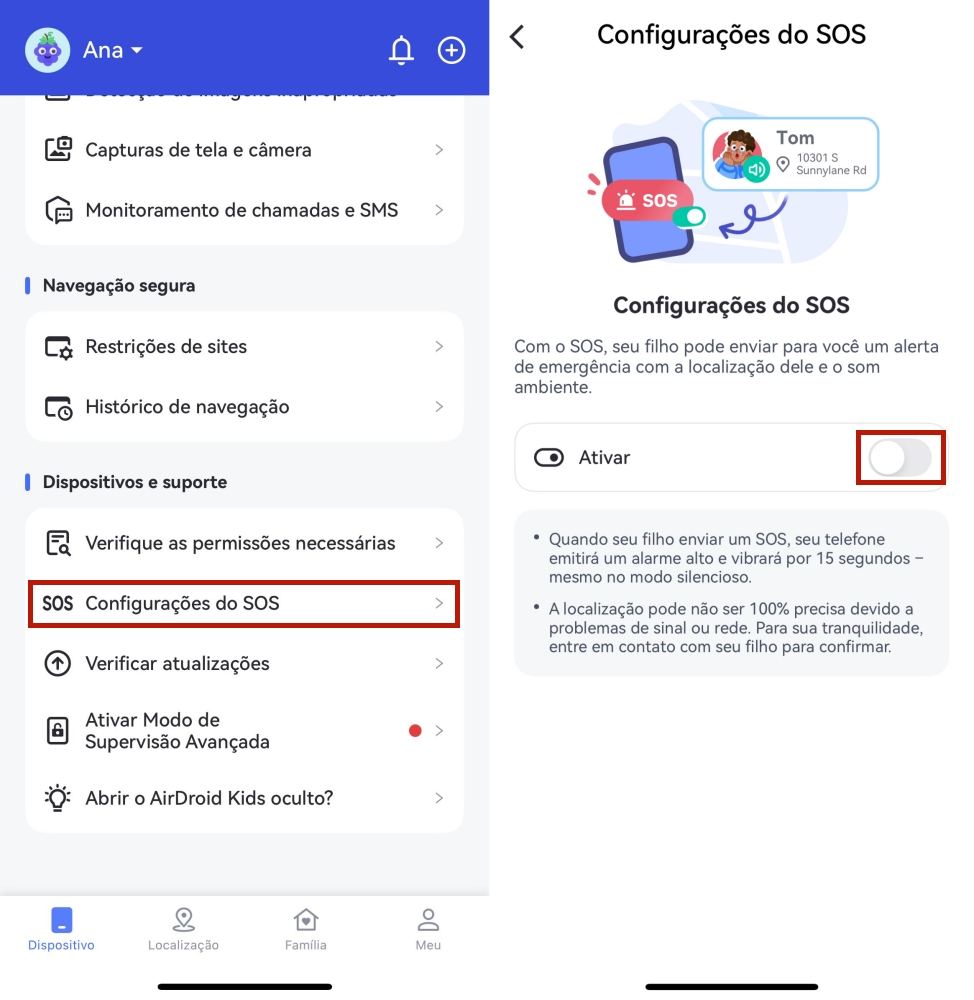 ativar SOS no AirDroid Parental Control Android