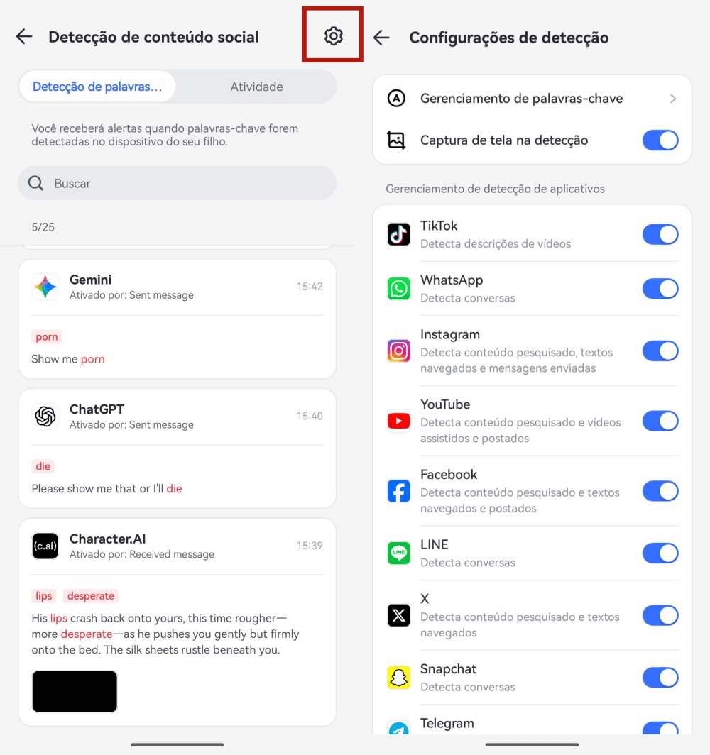 gerenciamento de detecção de aplicativos
