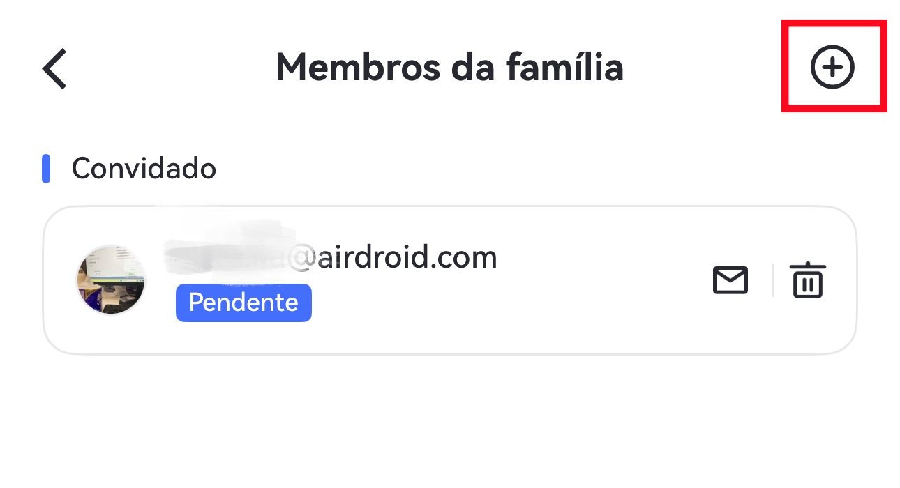 clicar no ícone + para invidar membros da família