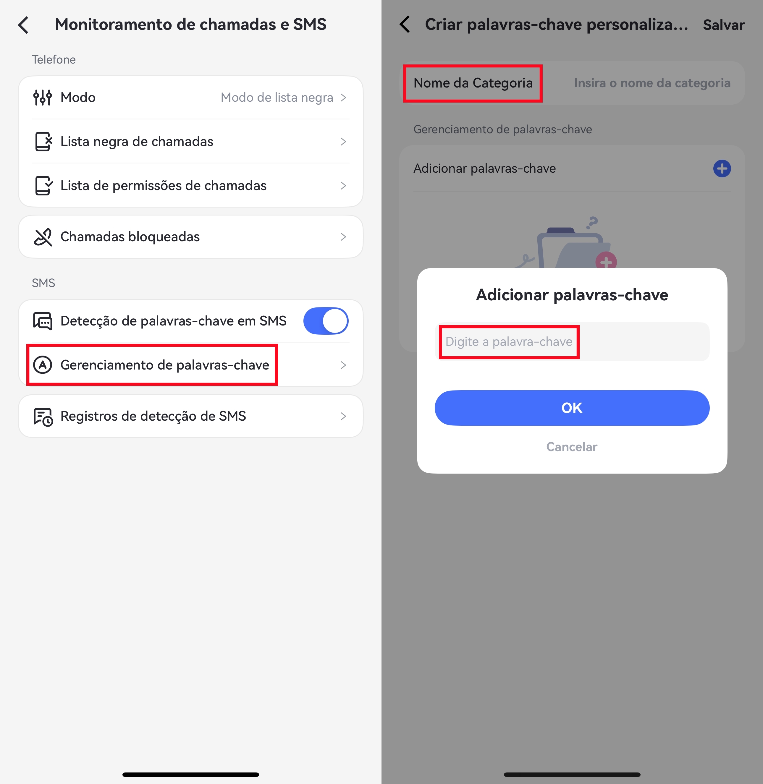 palavras-chave adicionadas
