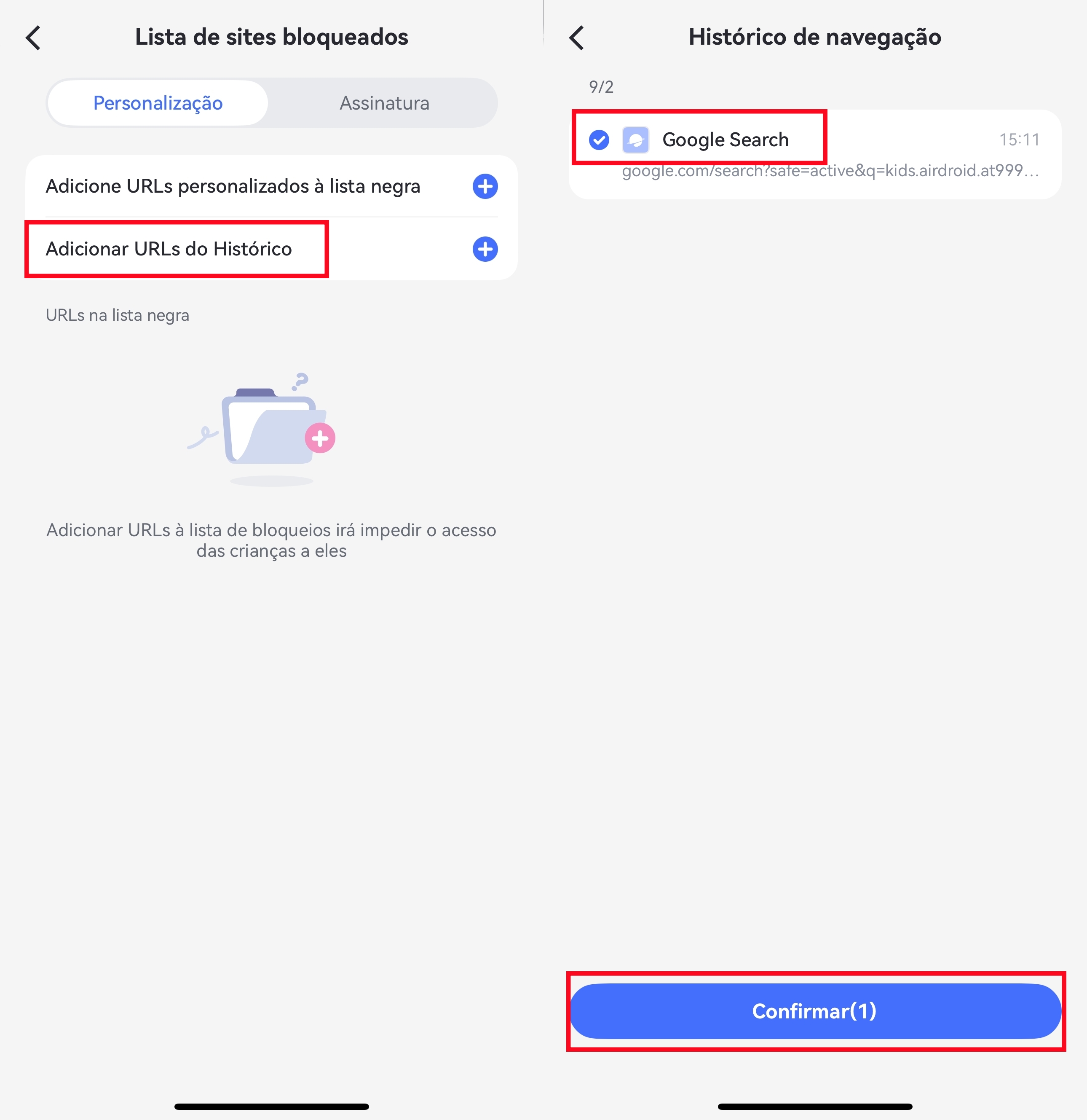 adicionar URL à lista negra