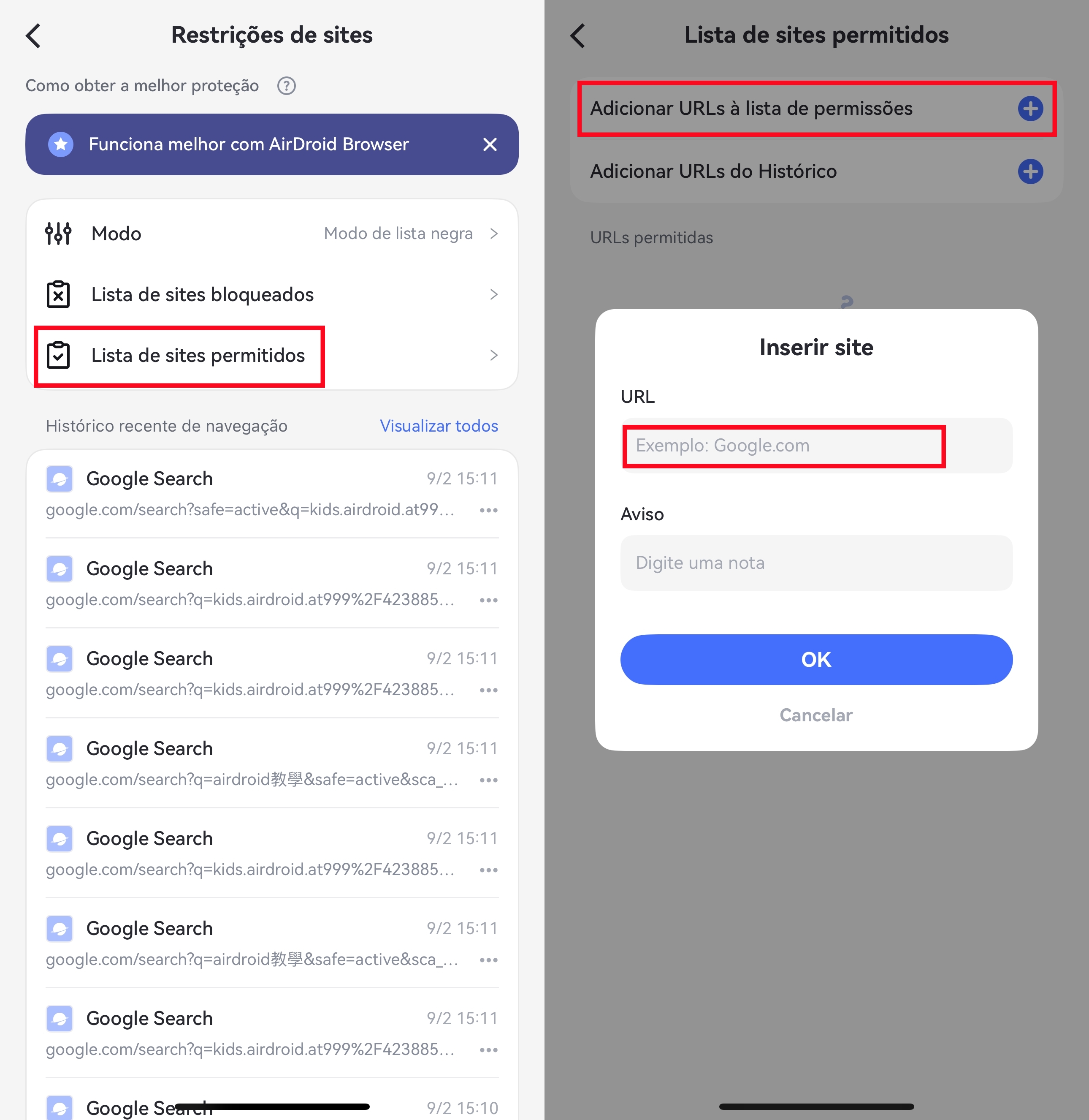 Gerenciando sites acessíveis