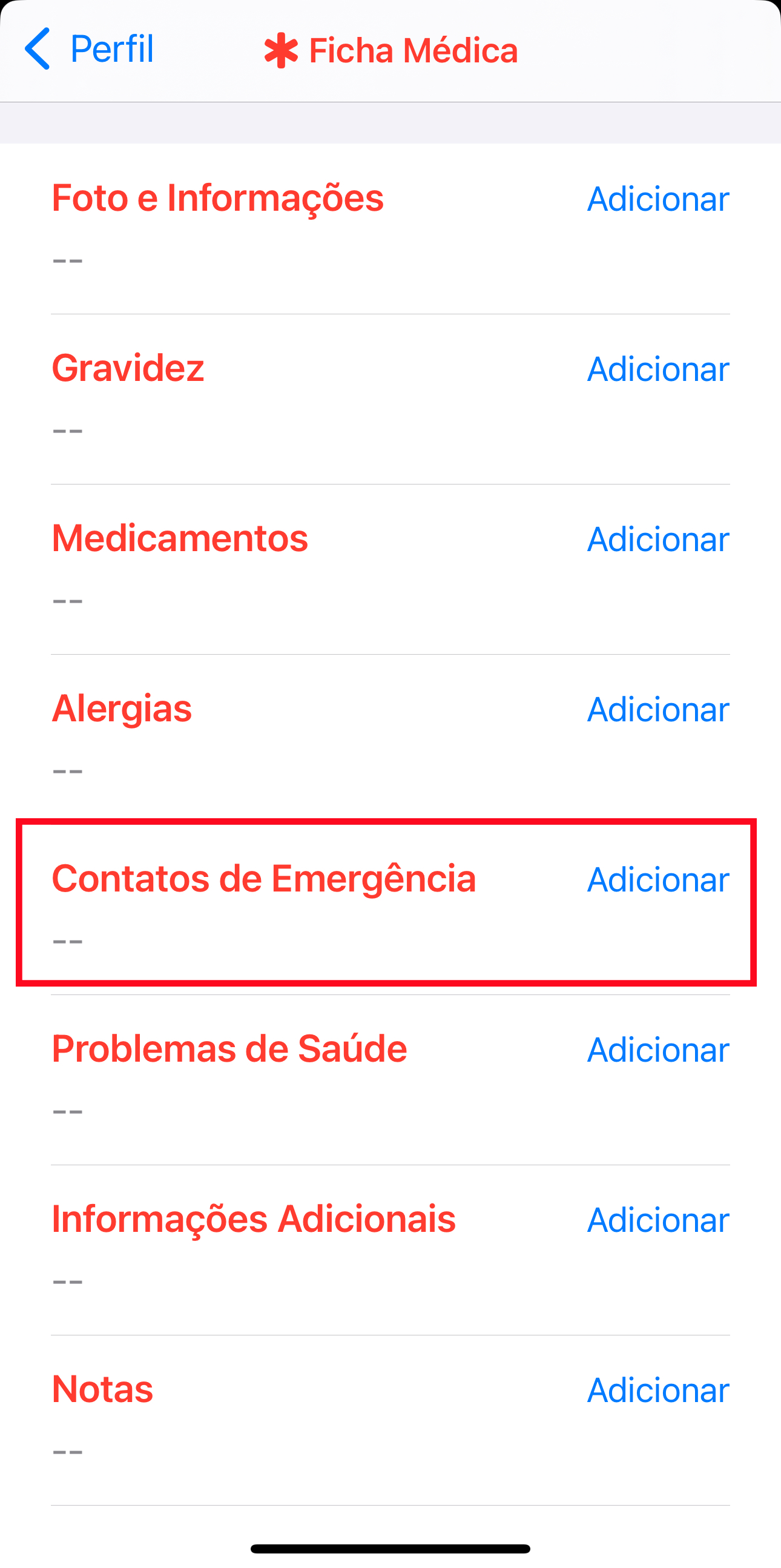 adicionar contato de emergência a partir do aplicativo Saúde etapa 4