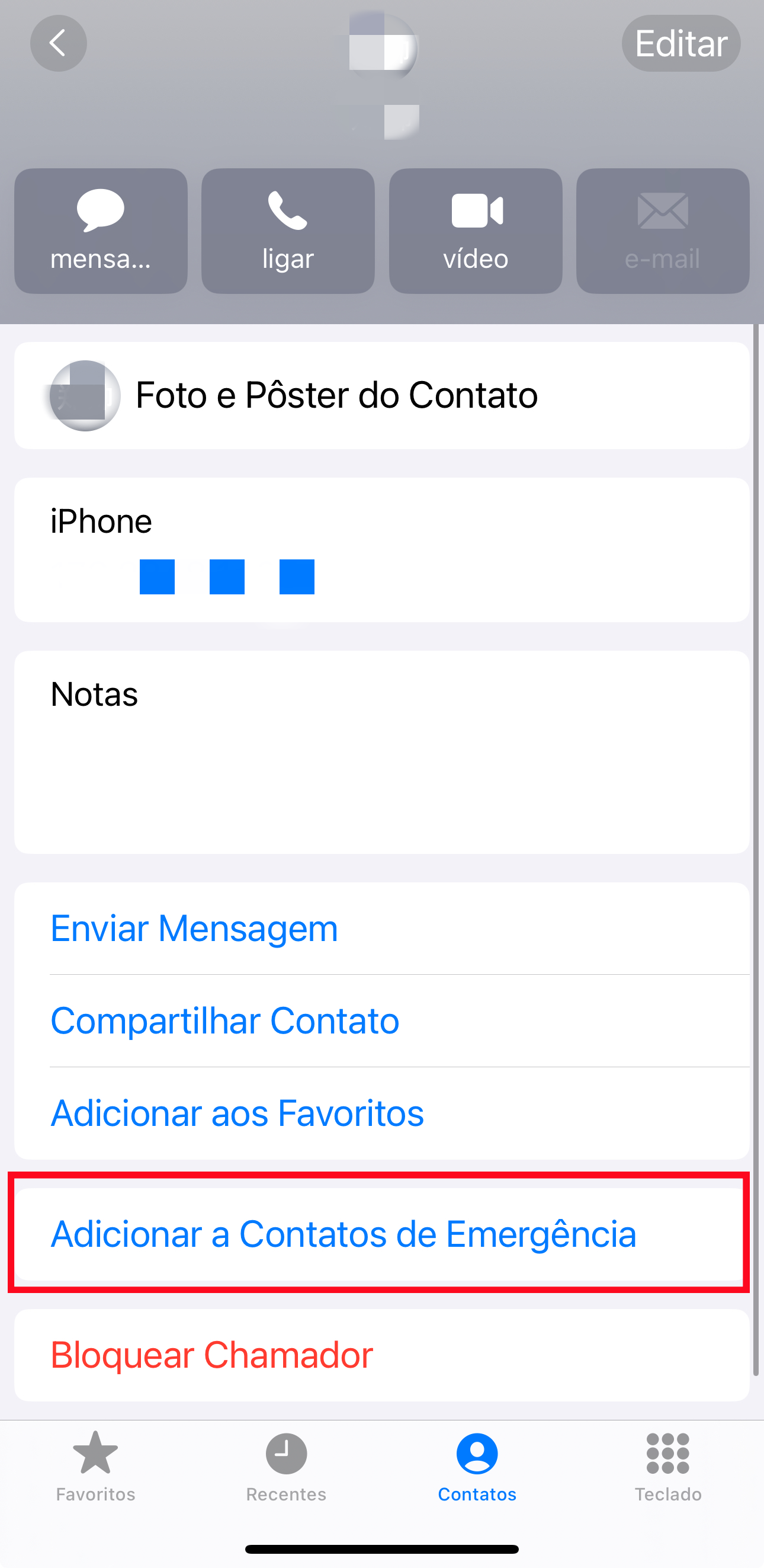 adicionar contato de emergência a partir do aplicativo Contatos no iPhone etapa 3