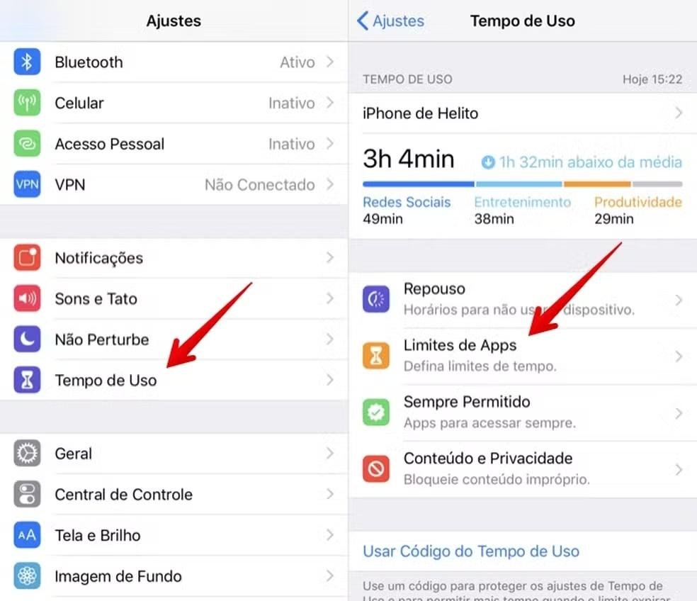 acessar tempo de uso ios