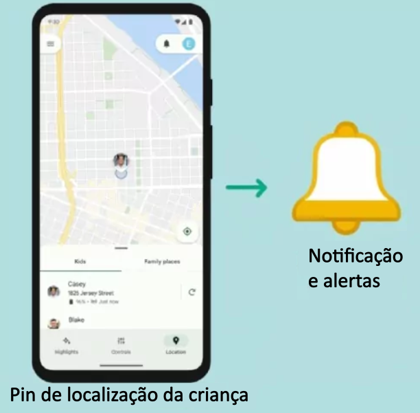 Localização e alertas do Google Family Link