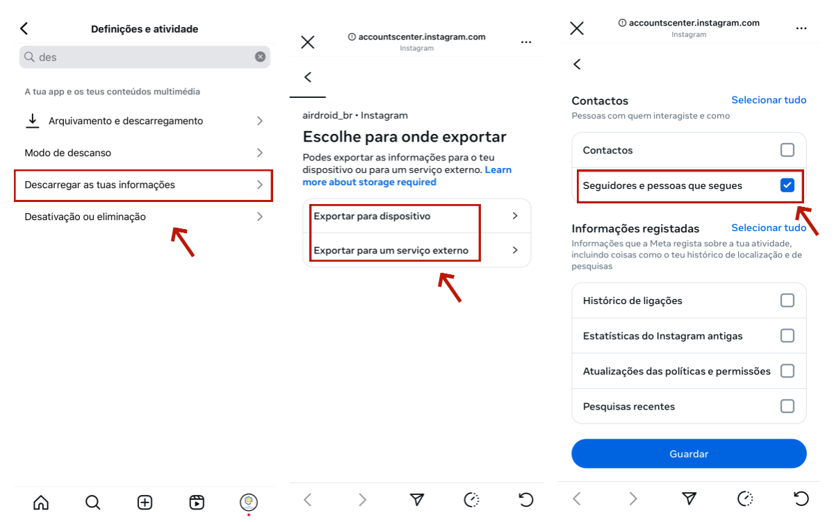 baixar dados de seguidores do instagram