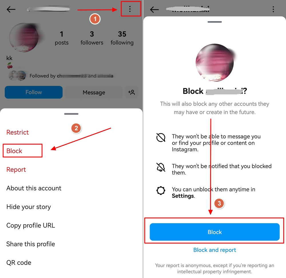 Bloquear o usuário do Instagram depois de ver