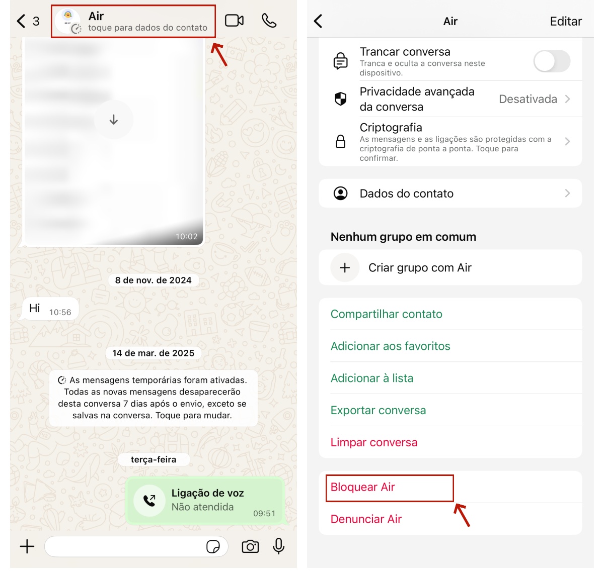 Bloquear alguém no WhatsApp