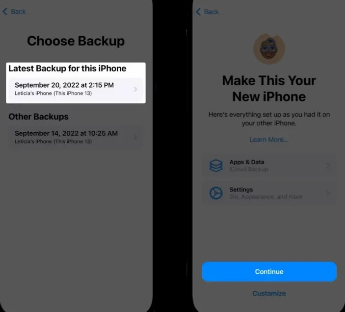 escolher dados do iCloud para clonar