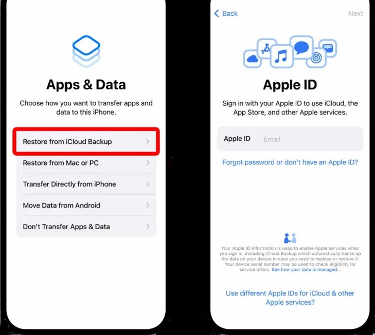 clonar iPhone usando backup do iCloud
