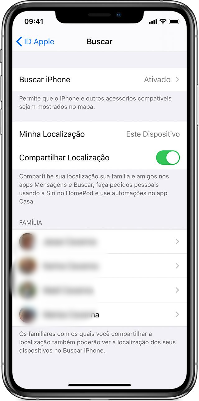 Compartilhar localização no iPhone com Buscar