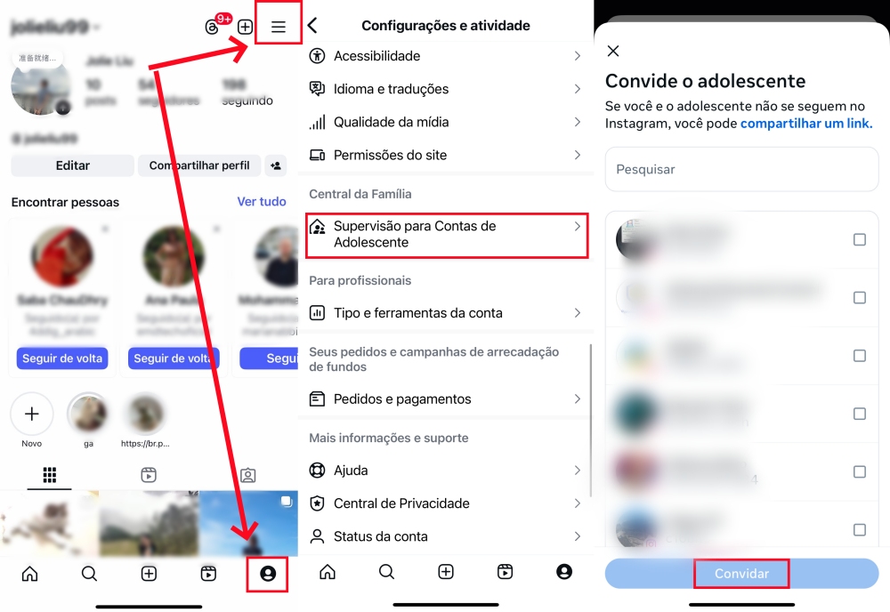 enviar convite de supervisão family center instagram