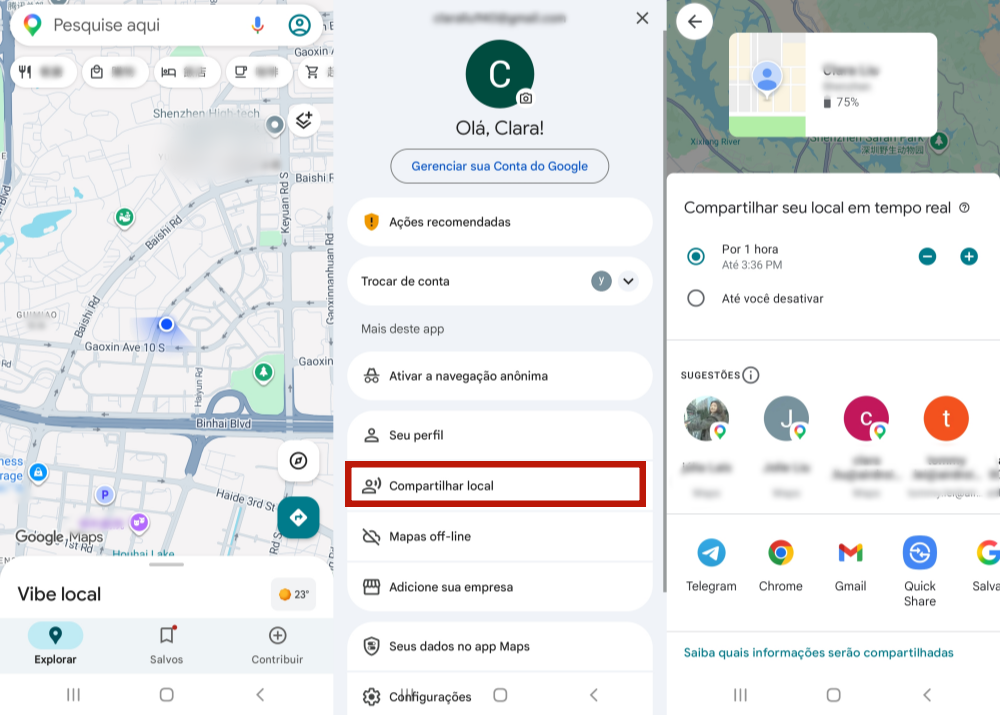 Compartilhamento de localização pelo Google Maps Android