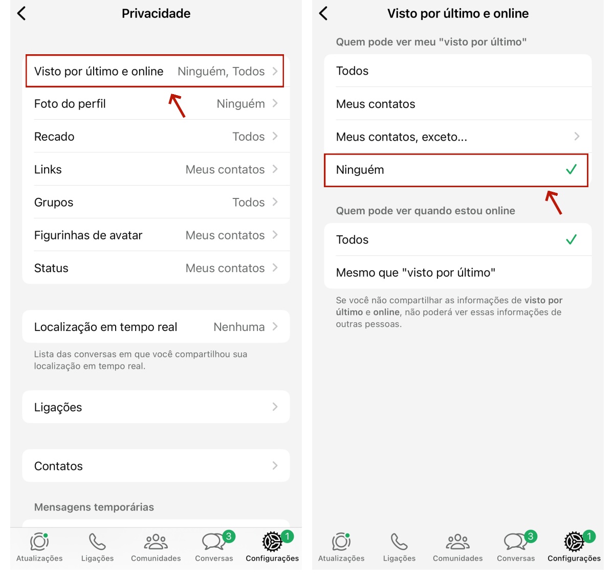 Ocultar o visto por último do WhatsApp no iPhone