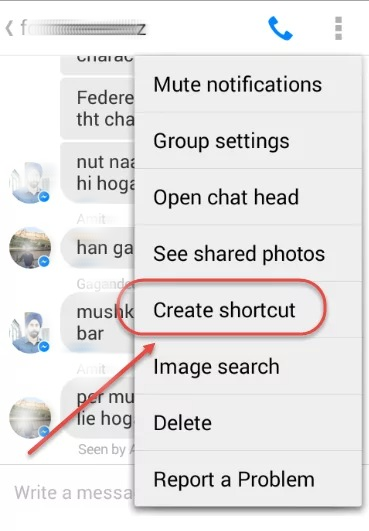 criar atalho para mensagens do facebook