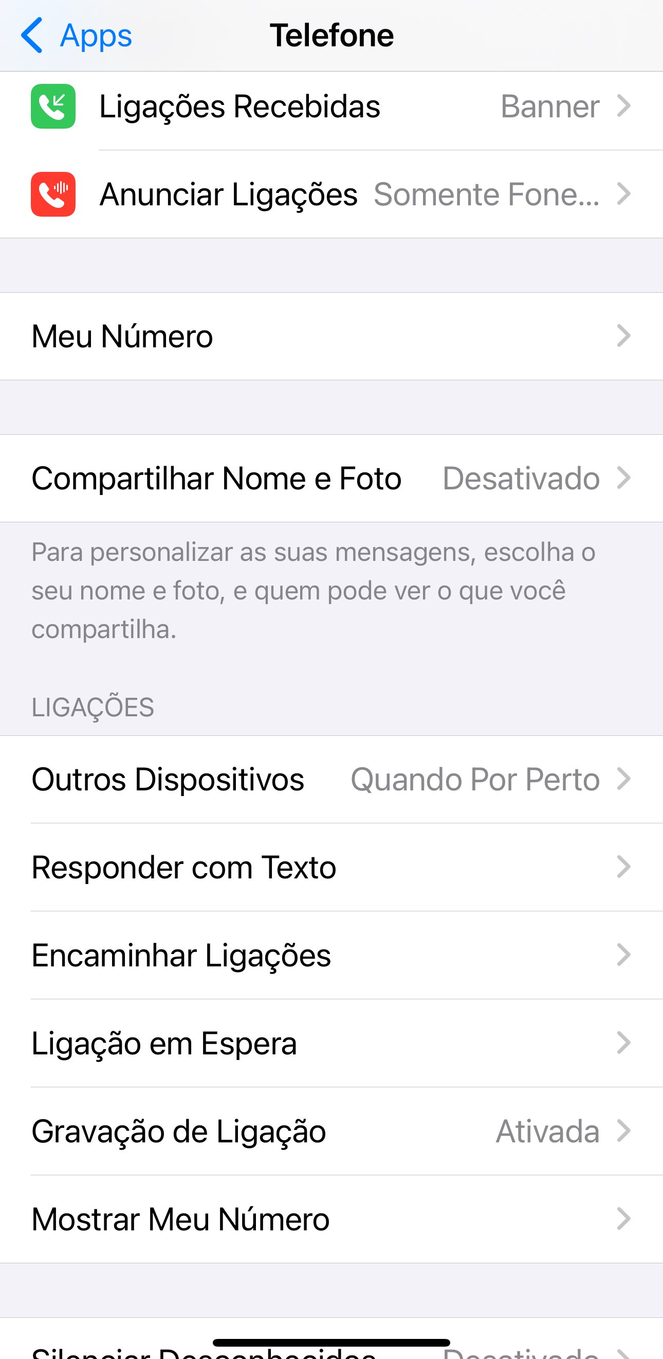Seção de encaminhamento de ligações