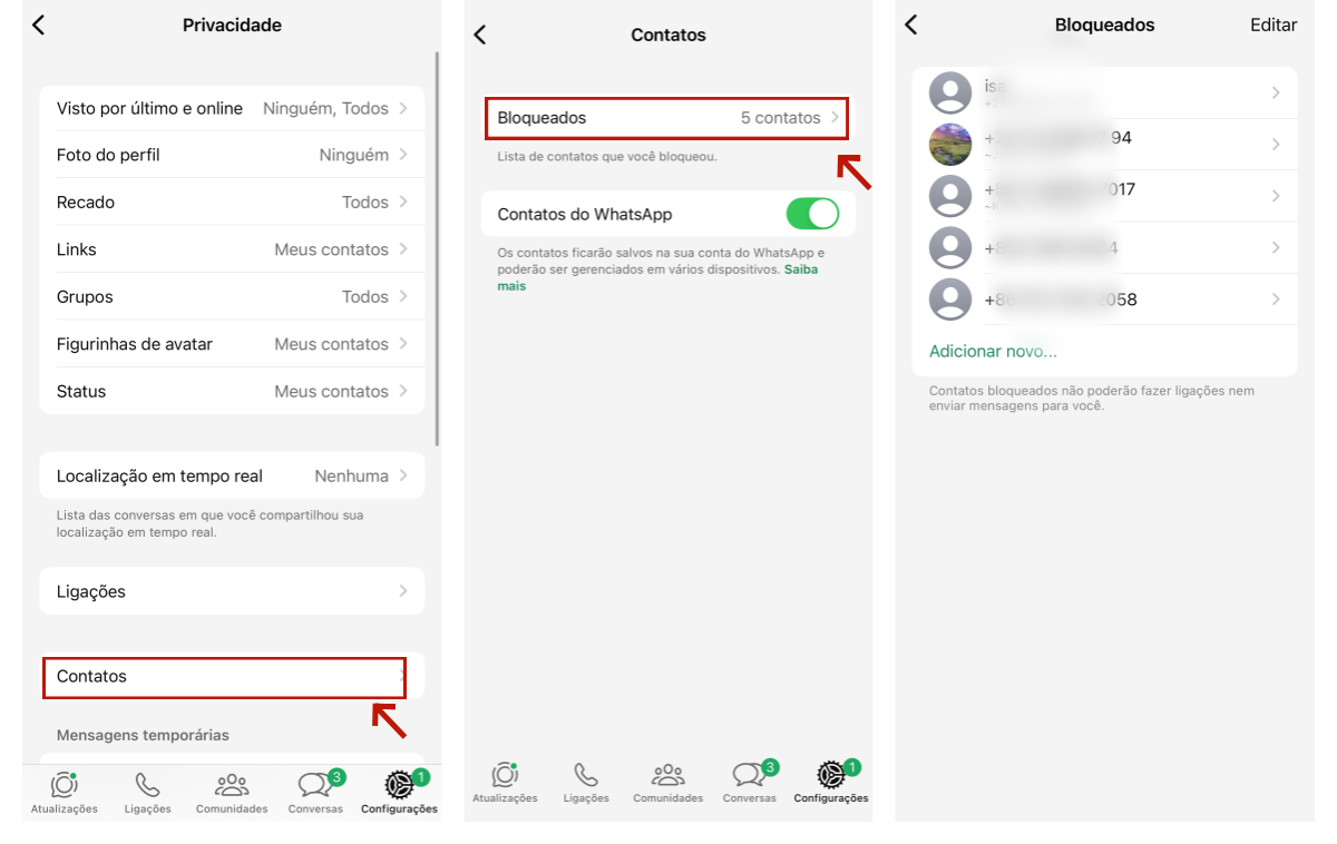 Desbloquear contatos no WhatsApp