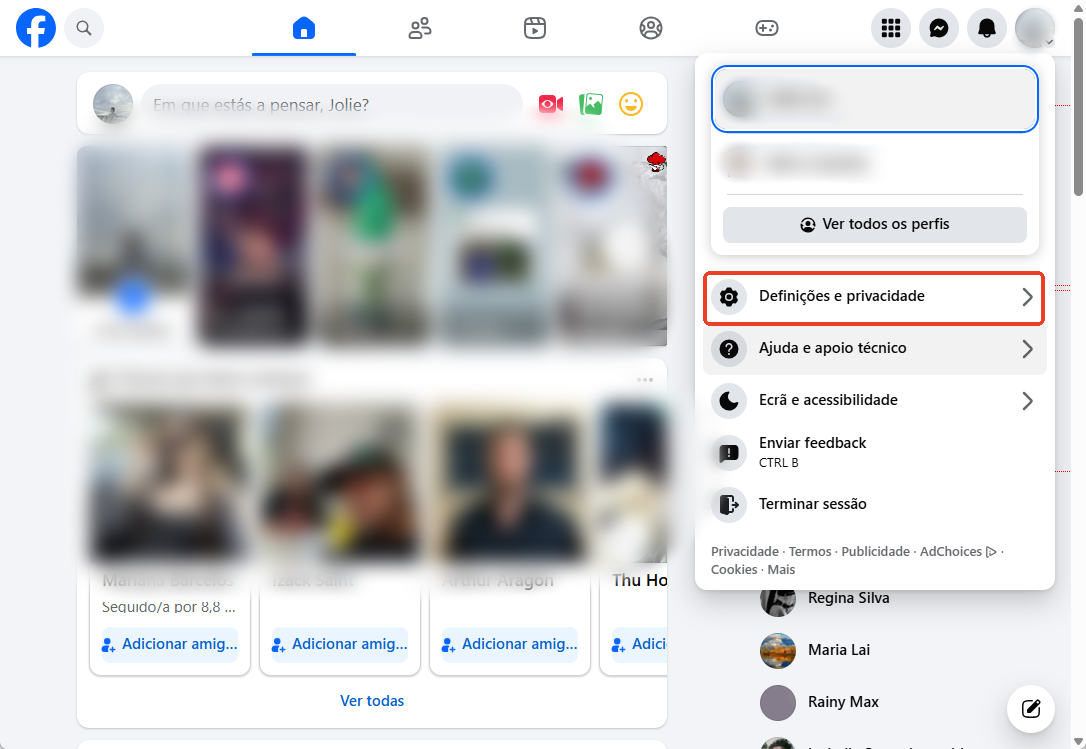 Configurações e Privacidade do Facebook