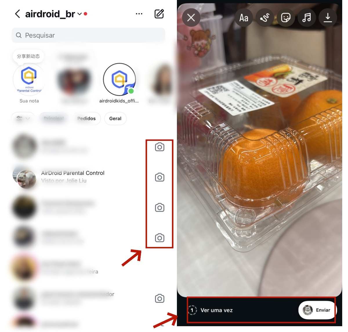 Enviar pelo ícone da câmera na caixa de entrada