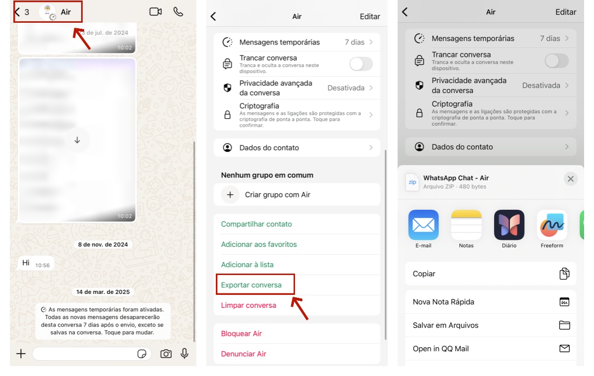Exportar conversas do WhatsApp no iPhone