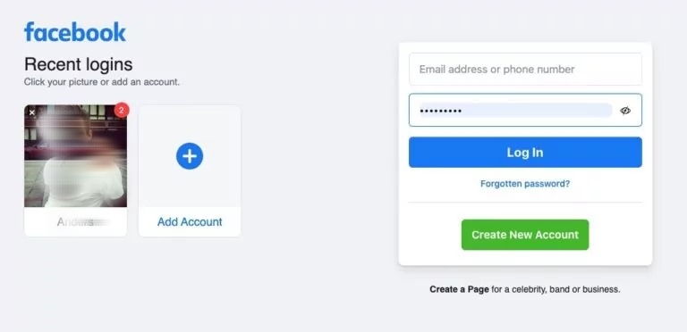 Logins salvos no Facebook
