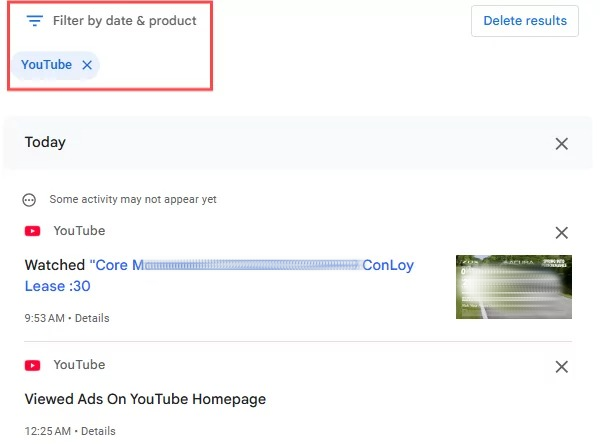 Google Activity para encontrar o histórico de visualização excluído do YouTube