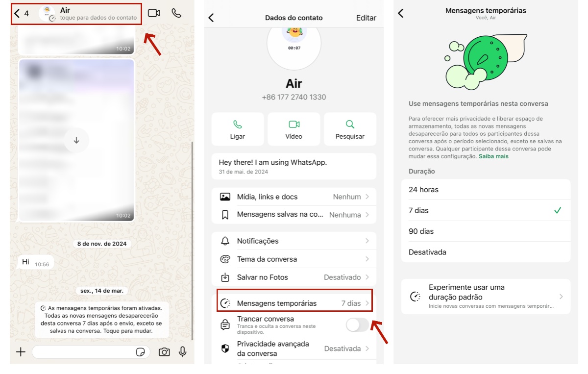 Ativar Mensagens temporárias no WhatsApp