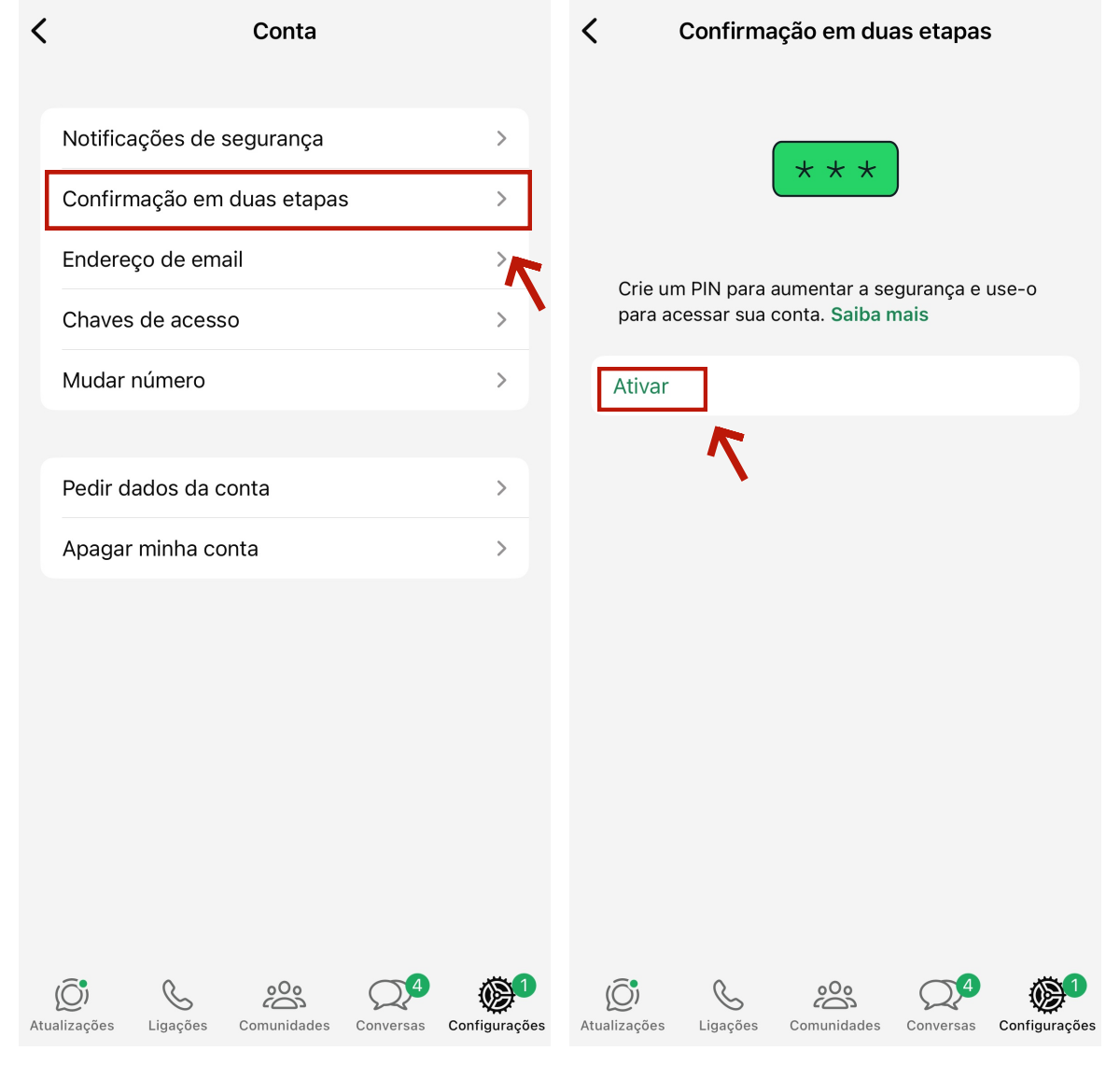 Confirmação em duas etapas no WhatsApp