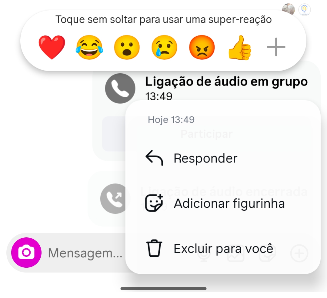 Excluir histórico de chamadas do Instagram no Android