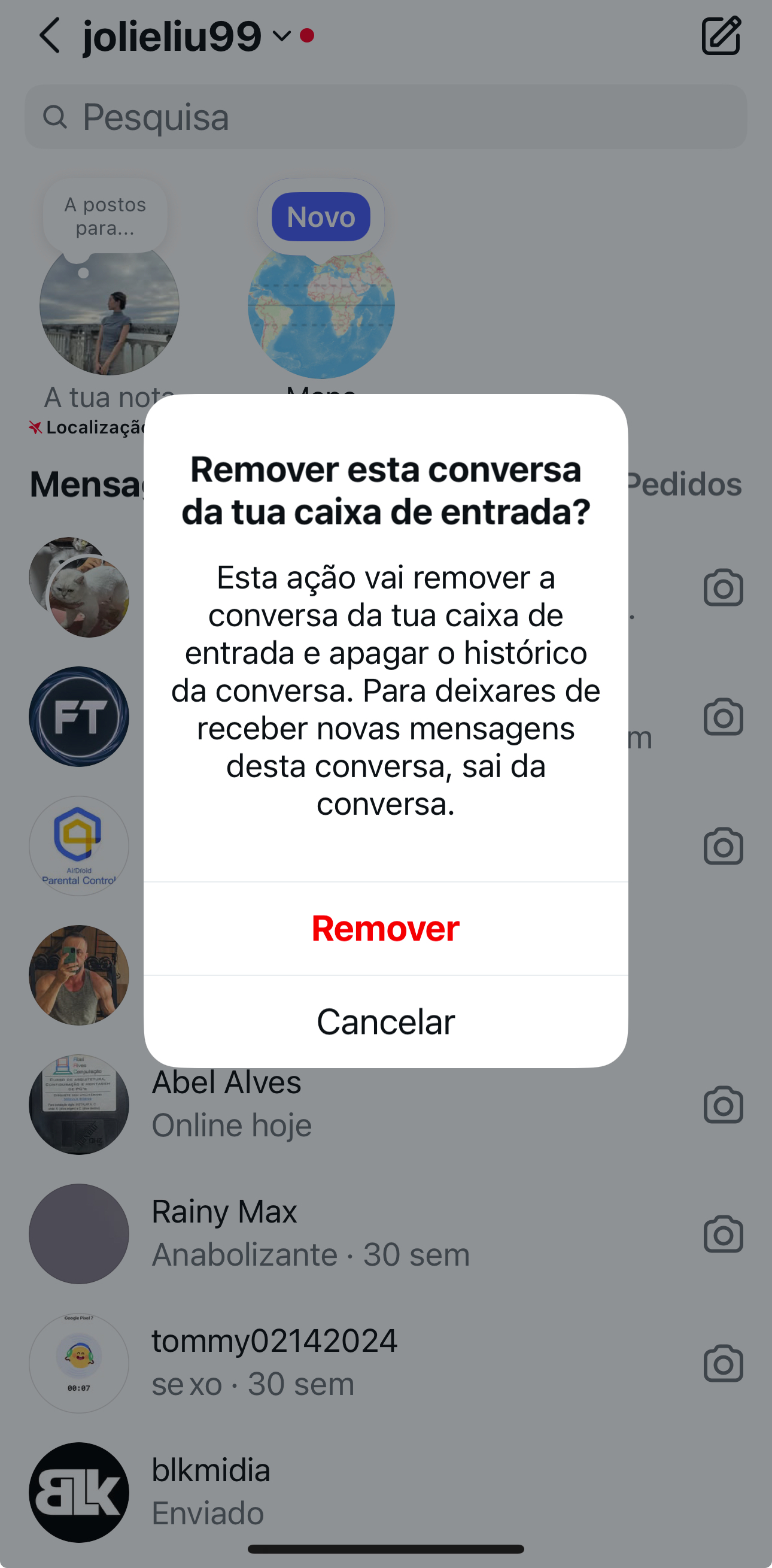 Excluir histórico de chamadas do Instagram no iOS