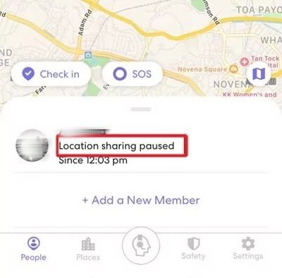 compartilhamento de localização pausado no Life360