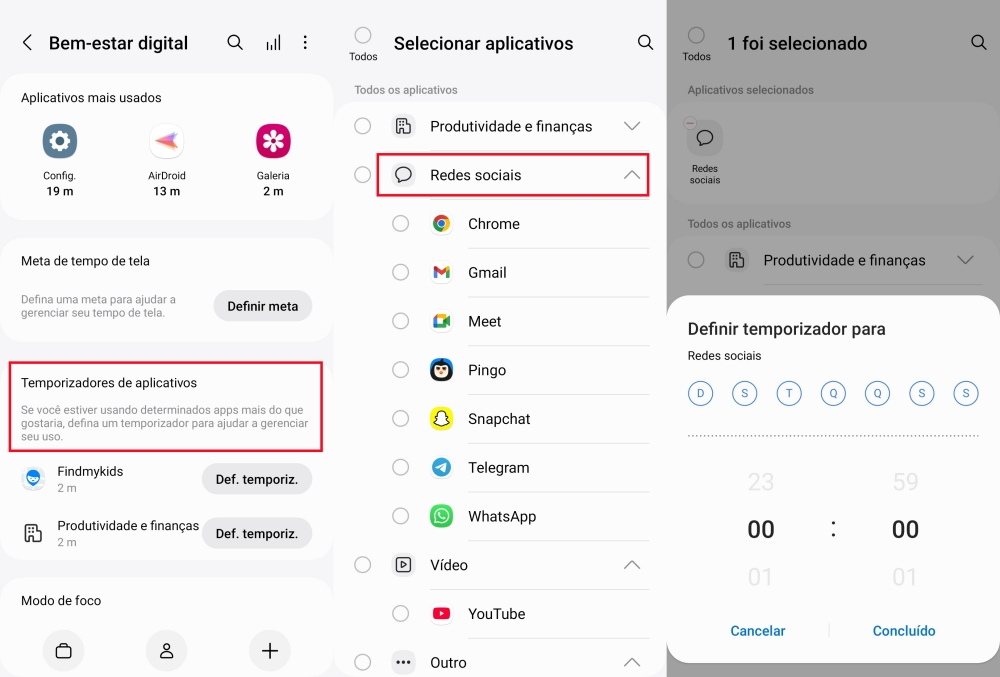 Limite o tempo de uso de aplicativos no Samsung