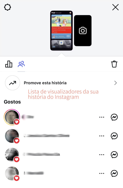Lista de quem viu o story no Instagram