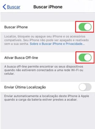 Certifique-se de que o Buscar está ativado