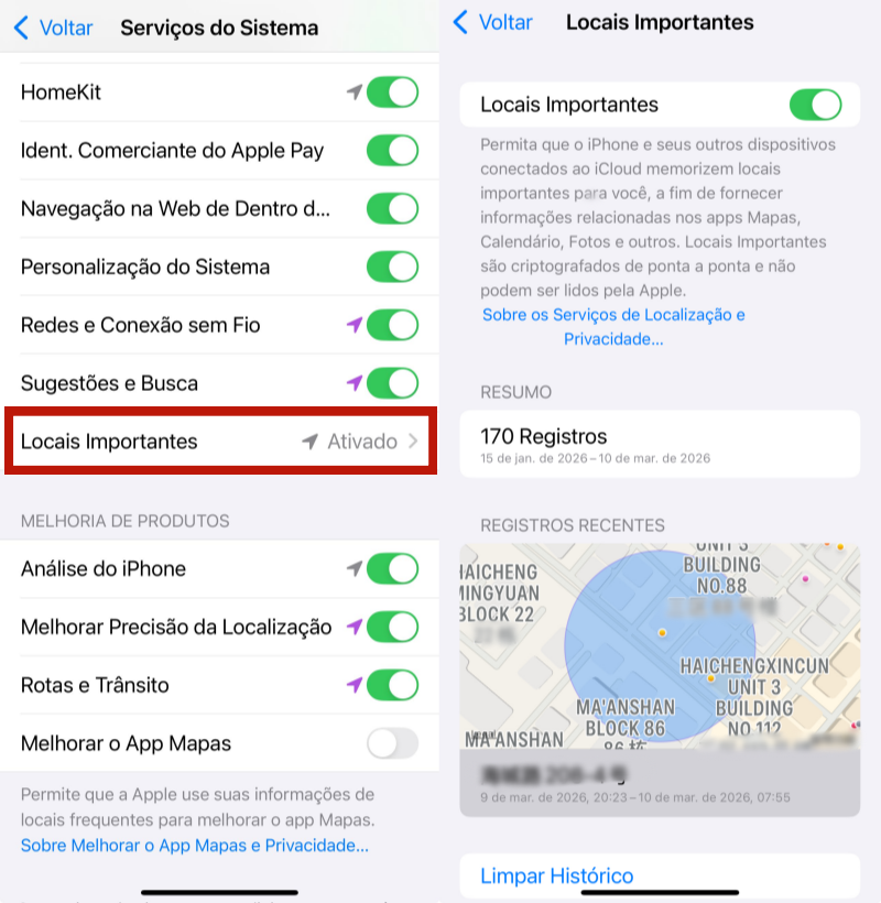 Ver locais importantes no iPhone