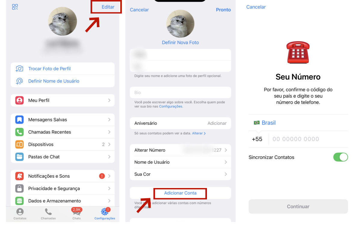 Adicionar conta do Telegram no celular