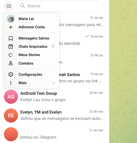 Adicionar conta do Telegram no computador