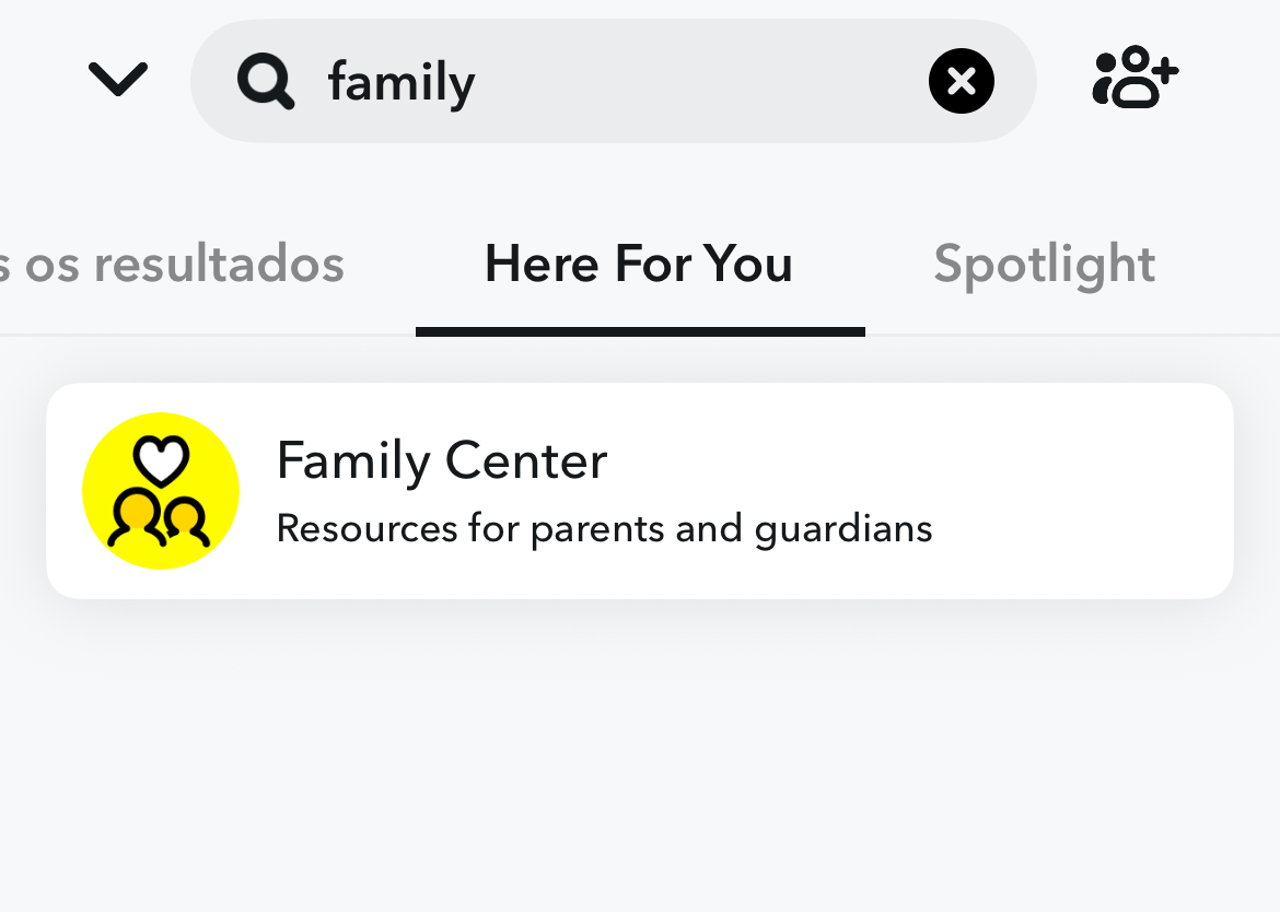 Procure a Central da Família usando a barra de pesquisa do Snapchat