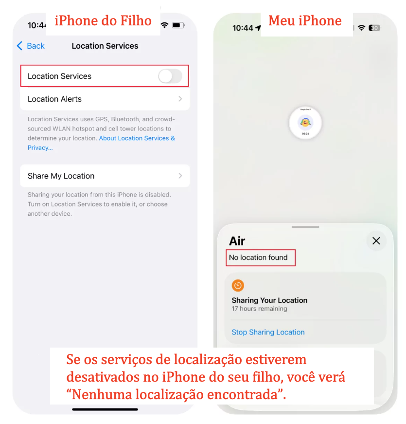 O que acontece se seu filho desativar os serviços de localização
