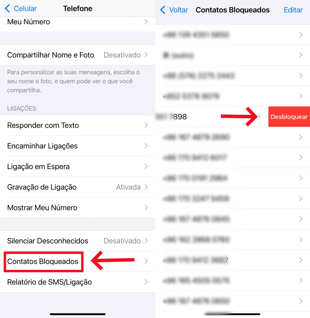 Desbloquear um contato no iPhone