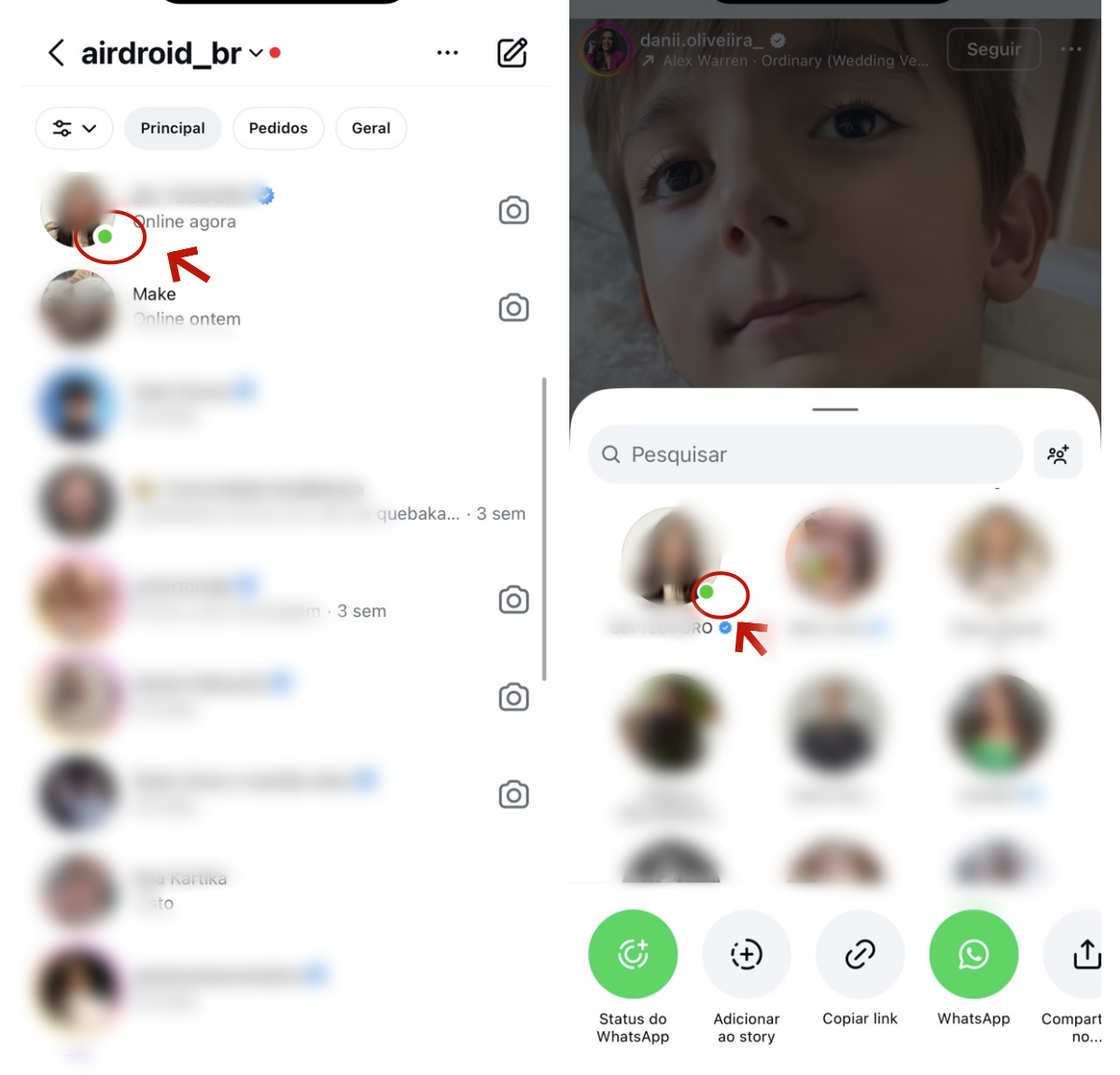Onde aparece o ponto verde do Instagram