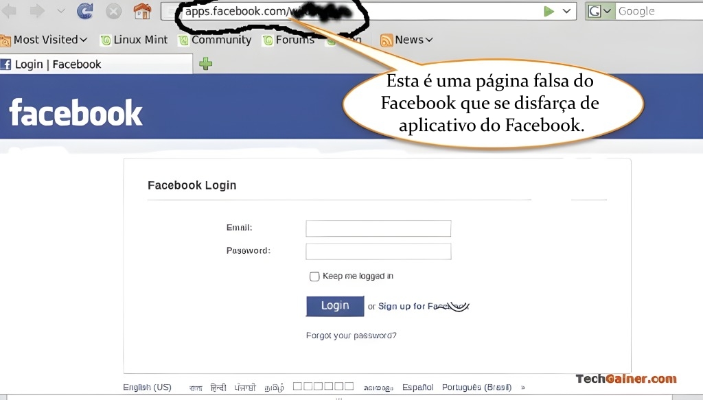 Exemplo de páginas de login falsas