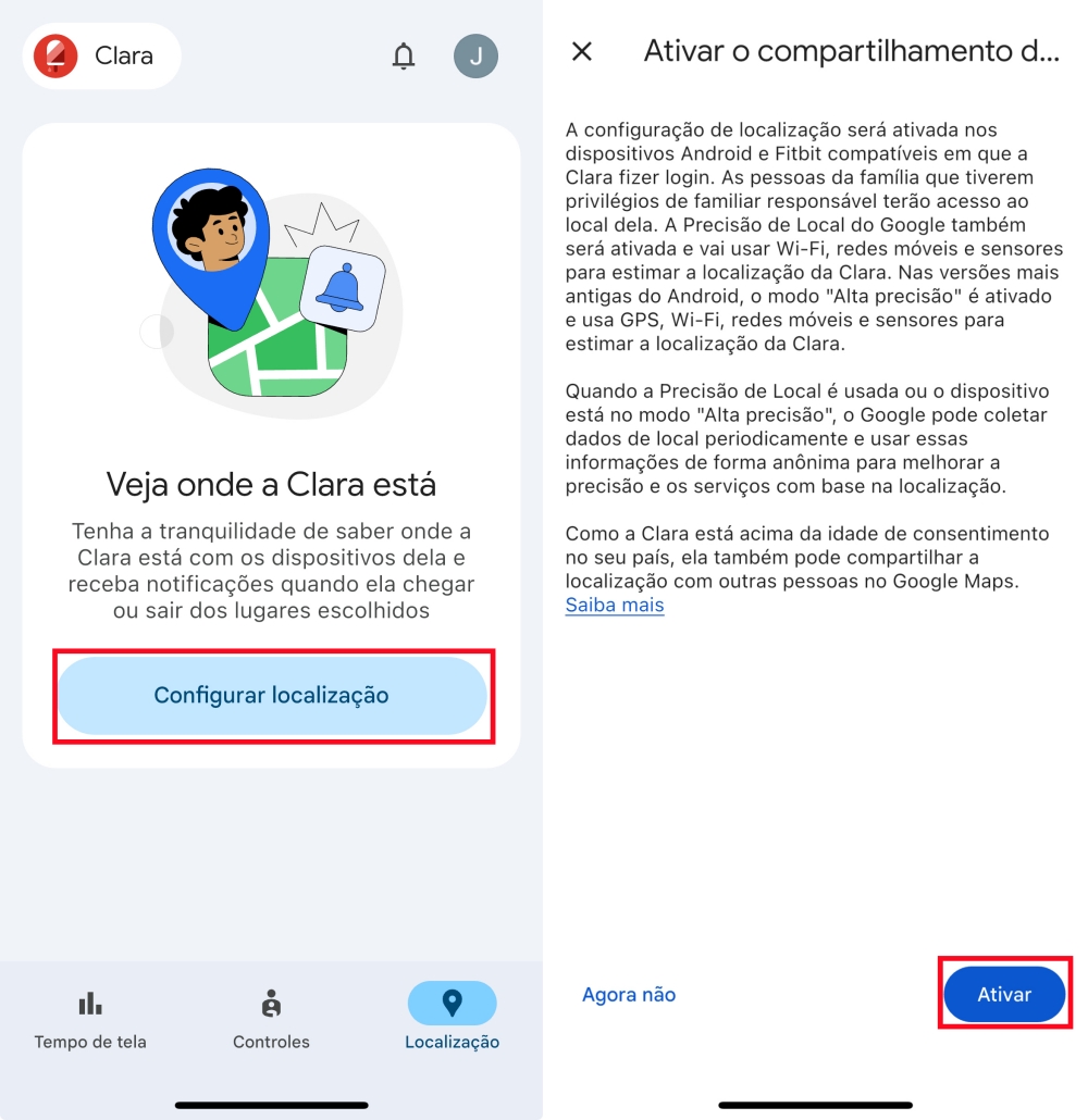 Ativar o compartilhamento de localização no Family Link