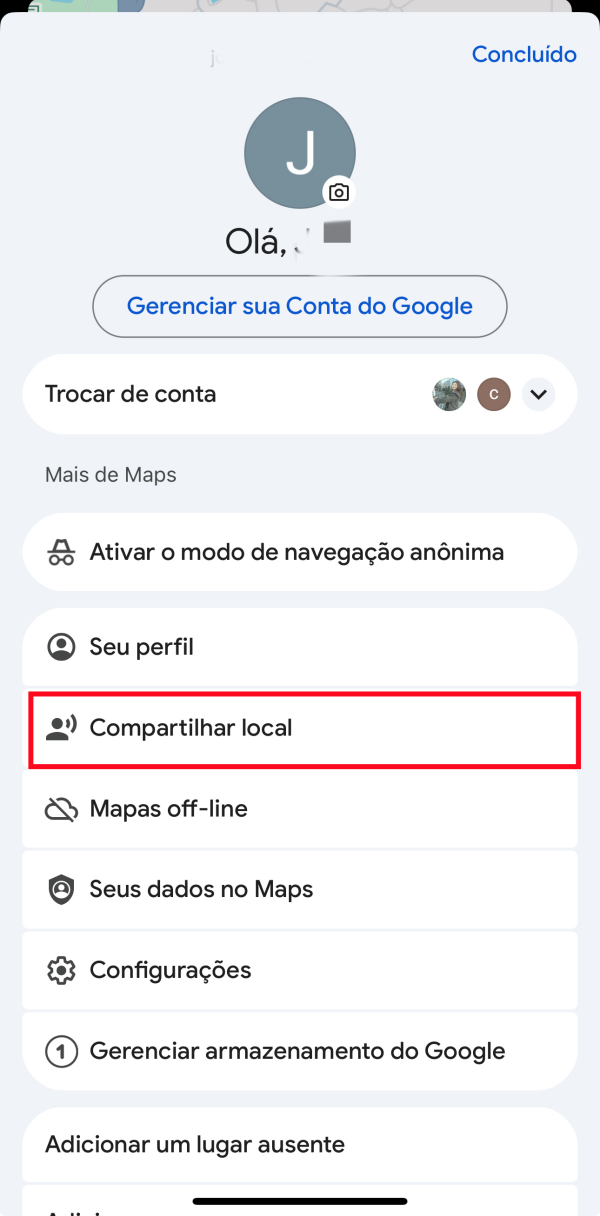Compartilhamento de localização